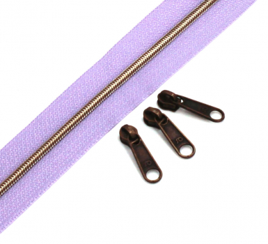 Reißverschluss endlos, metallisiert schmal flieder /messing-antik (1m)